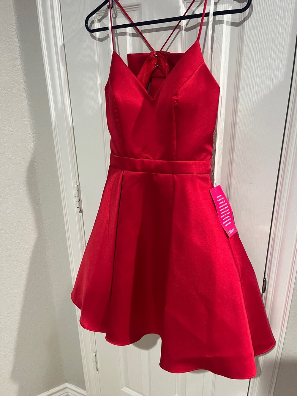 Xscape Woman’s Red Satin Spaghetti-Strap Party Dress